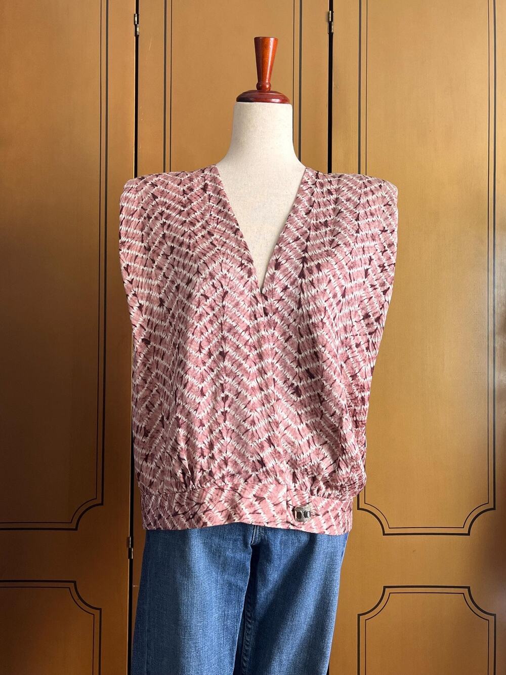 Silk top made with reclaimed kimono, size L